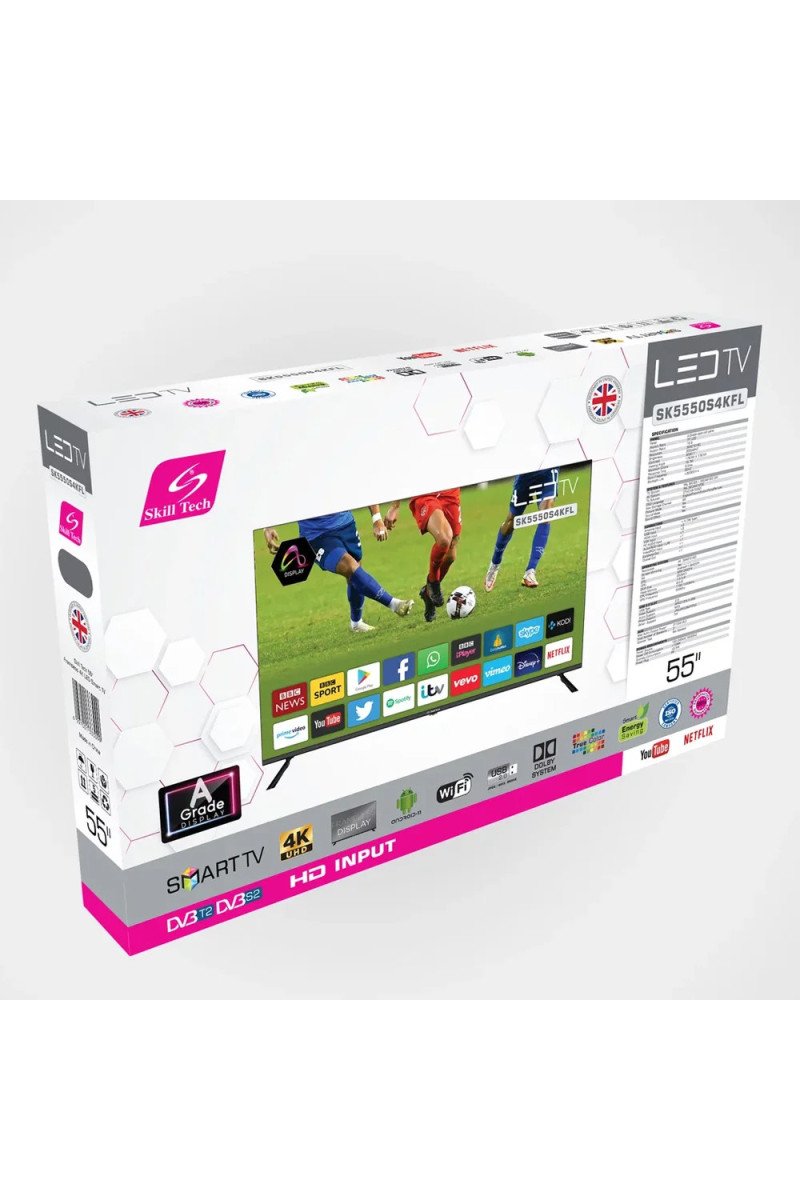 Skill Tech 55 "Smart 4K UHD Frameless LED TV Android 14 with A Grade panel