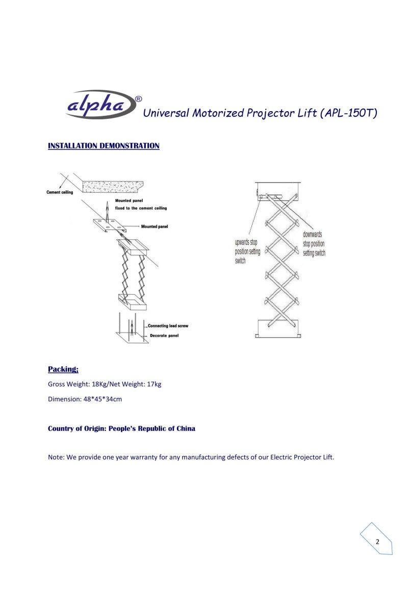 Universal Motorized Projector Lift (APL-100T)