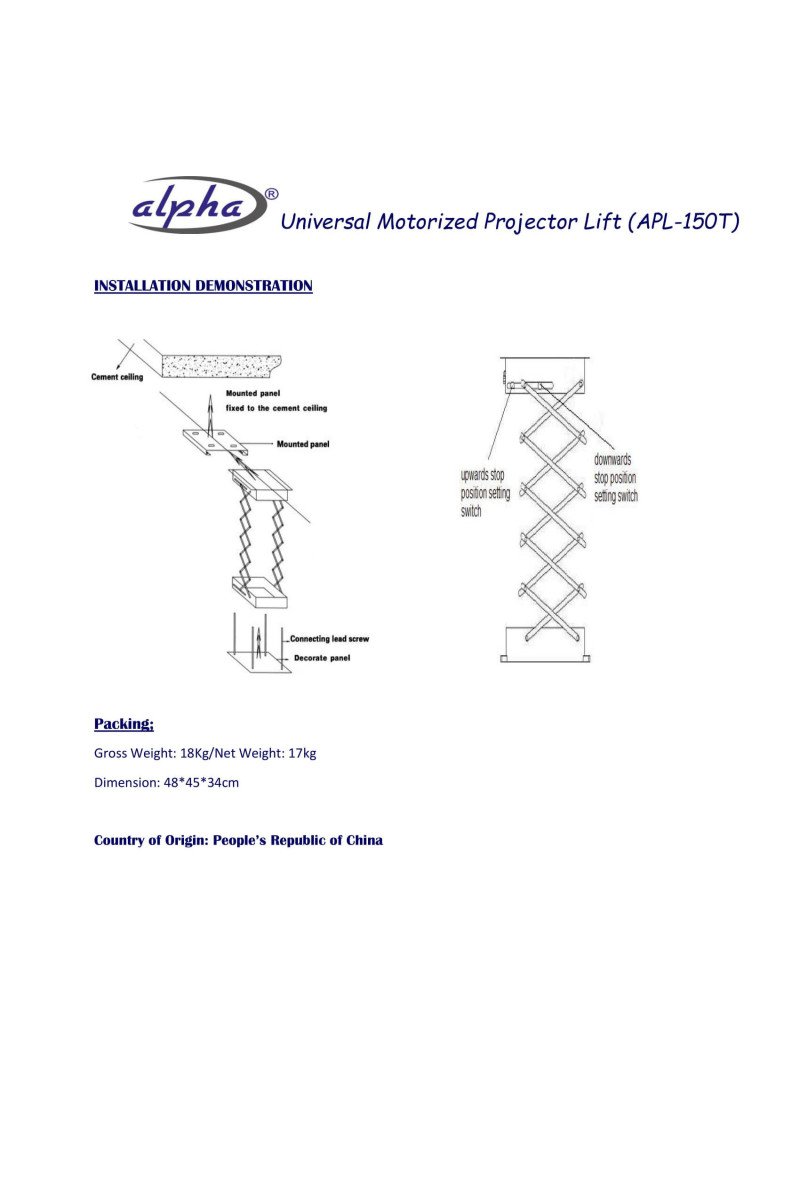 Universal Motorized Projector Lift (APL-100T)