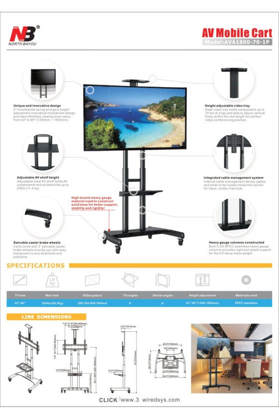 NB AVA1800-70-1P TV Stand/Cart for 37-80'' TVs