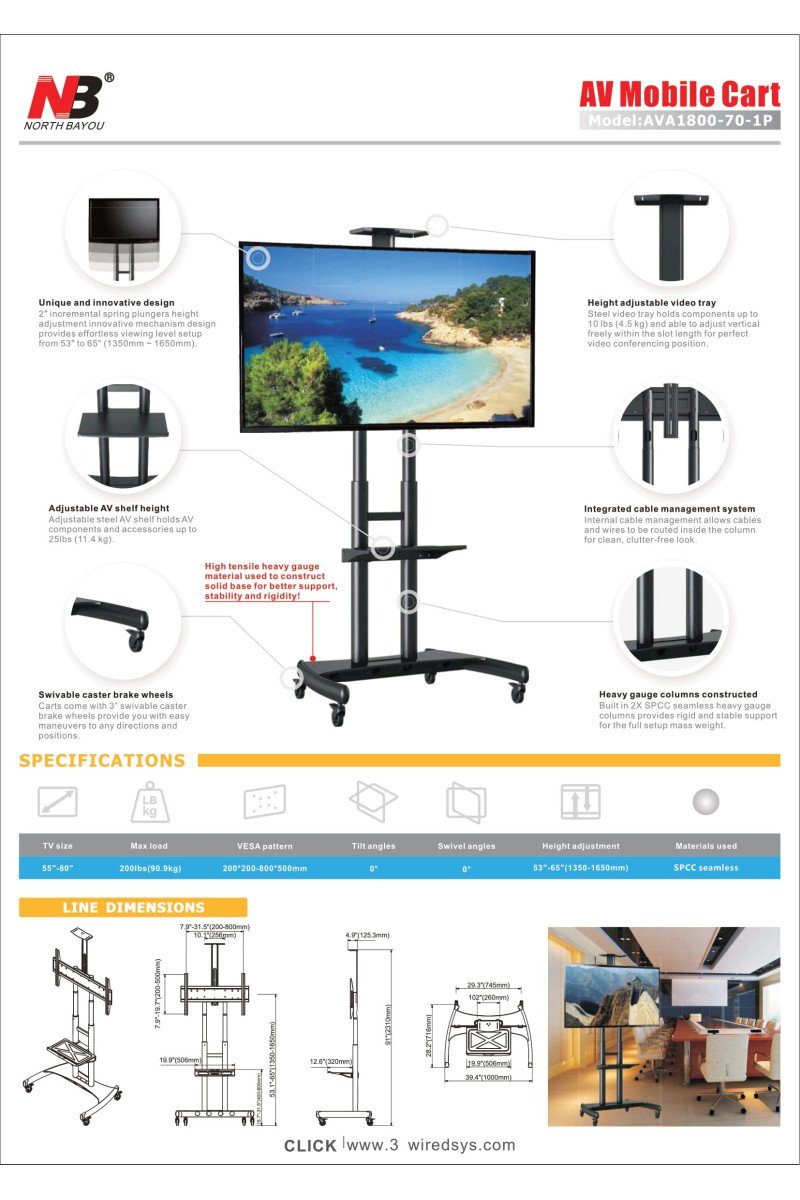 NB AVA1800-70-1P TV Stand/Cart for 37-80'' TVs