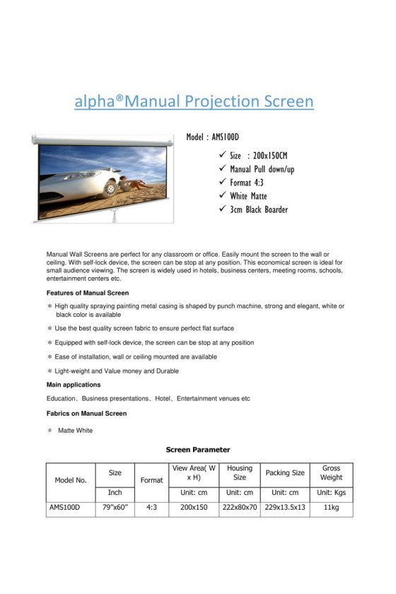 Alpha-ATS180 Projection Screen with Tripod Stand 180x180cm
